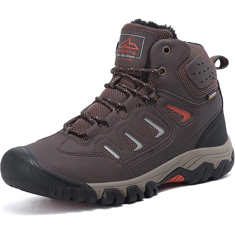 Men's Snow Boots Winter Boots Warm Lace-up Non Slip Hiking Shoes Brown